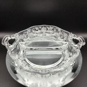 Cambridge Rose Point Divided Relish Dish Crystal Glass Vintage